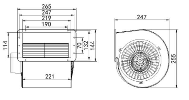 The size reference of kitchen hood centrifugal fan